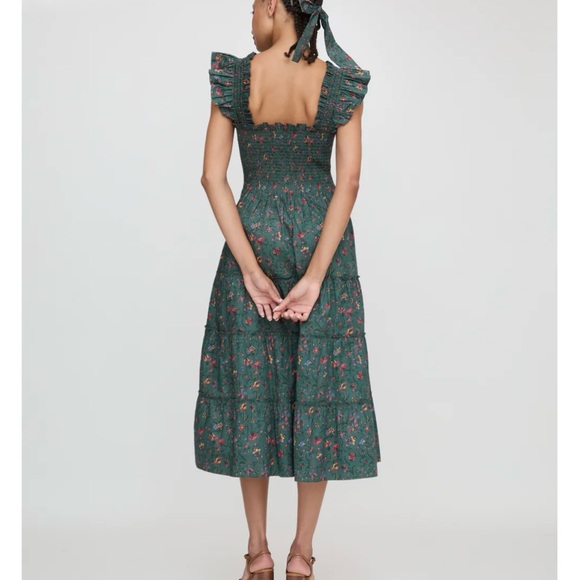 New! Hill House The Ellie Nap Dress Medium Bottle Green Fleur Chintz - Picture 2 of 9